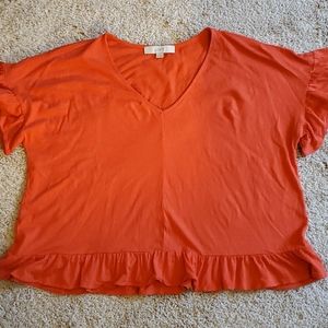 Loft cropped ruffle tee in coral, sz M